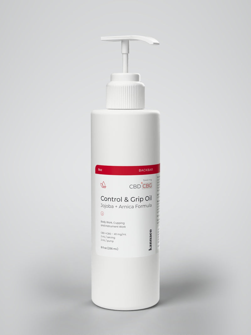 Kannaco Control & Grip Oil Jojoba + Arnica Formula 8 oz backbar bottle with pump up