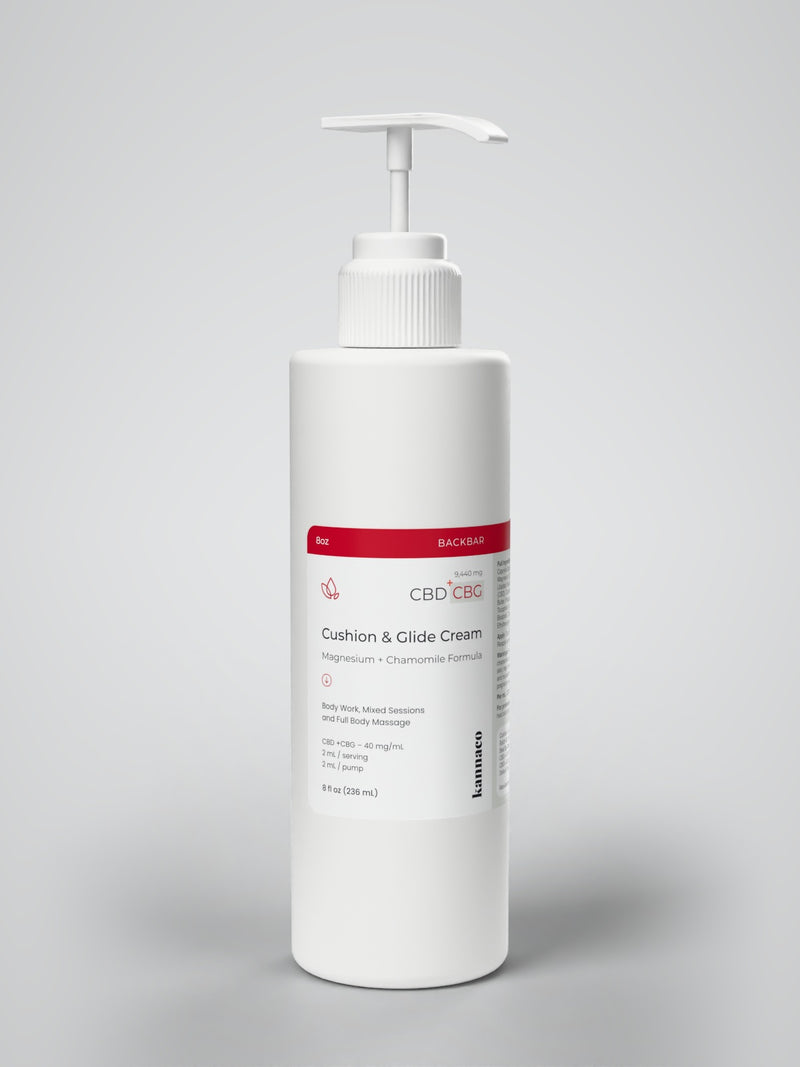 Kannaco Cushion & Glide Cream Magnesium + Chamomile Formula 8 oz backbar bottle with pump up