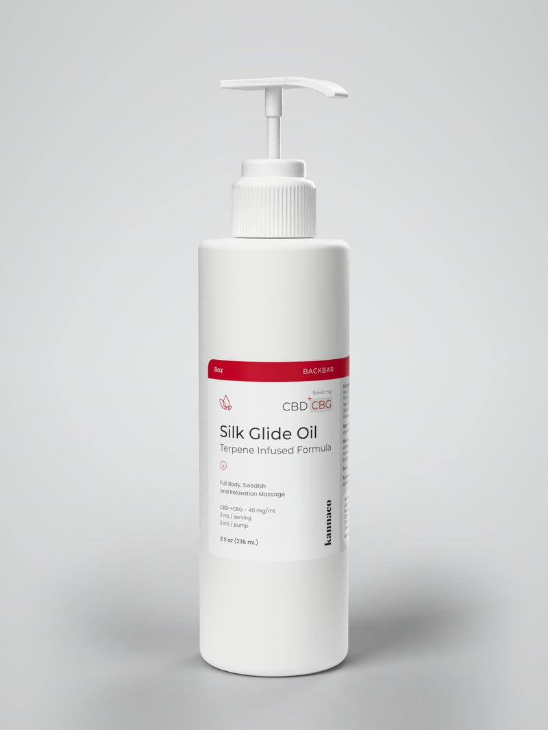 Kannaco Silk Glide Oil Terpene Infused Formula 8 oz backbar bottle with pump up