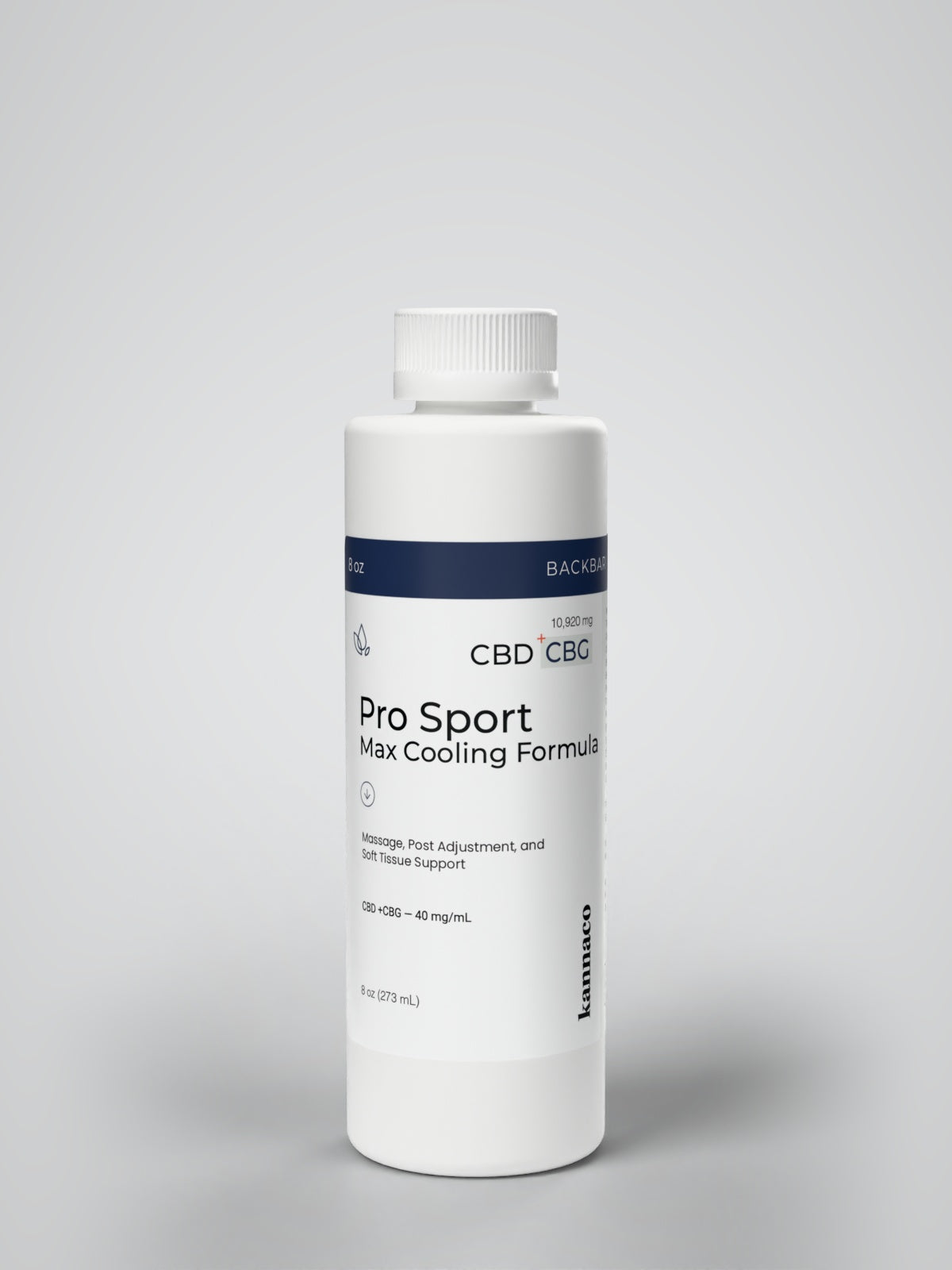 Kannaco Pro Sport 8 oz backbar bottle, front view with cap on