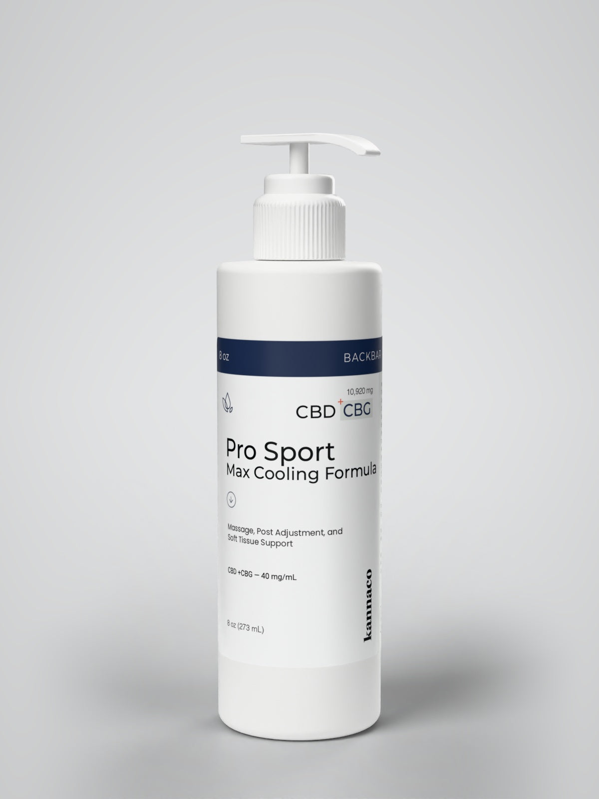 Kannaco Pro Sport 8 oz backbar bottle with the pump fitted and locked down